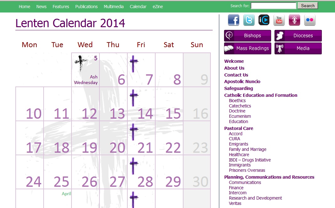 Arzobispo lanza calendario en línea para Cuaresma 2014